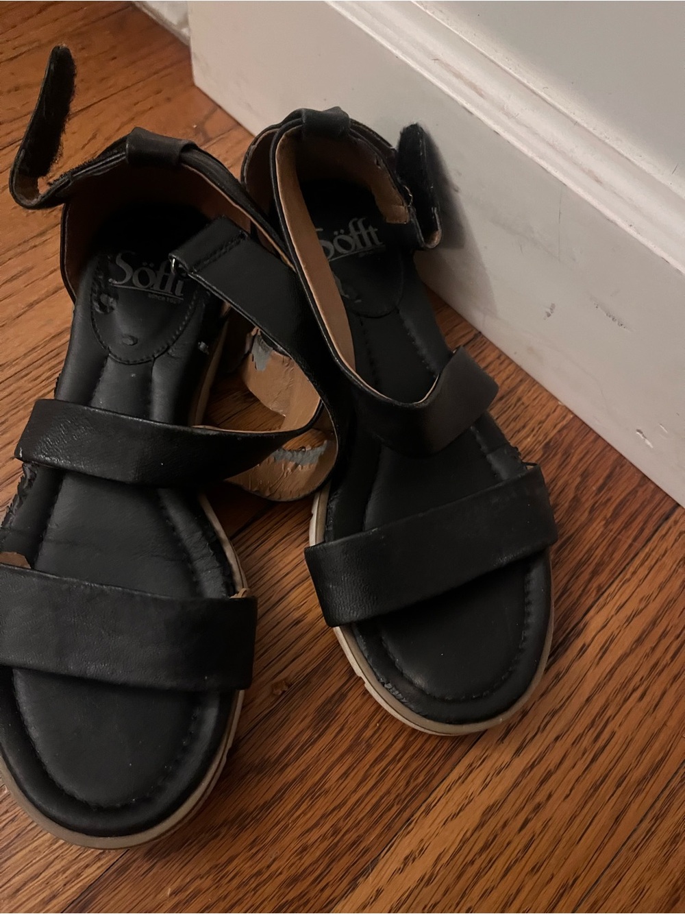Well worn Black Comfort Strap Sandals